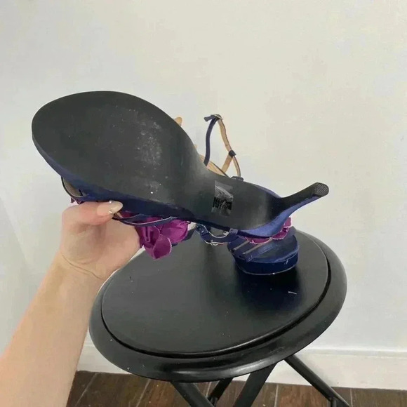 Satin blue & purple strappy heels. - Picture 5 of 5